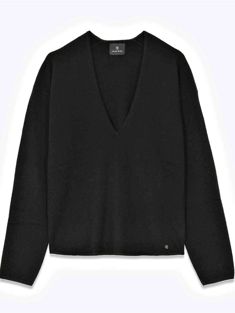 Anine Bing Lee Black V-Neck Cashmere Sweater Small Slouchy Quiet Luxury